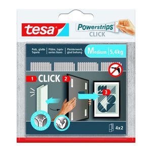 tesa Powerstrips MEDIUM Click Klebestreifen für max. 5,4 kg, 2,0 x 8,0 cm, 4 St.