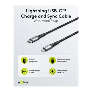 goobay Lightning/USB C Kabel 1,0 m grau, schwarz, 1 St.