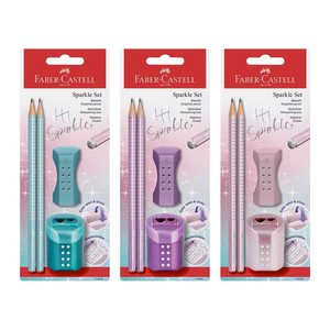 FABER-CASTELL Grip Sparkle Bleistift-Set B rosé, lila oder ocean mit Radierer, 1 Set