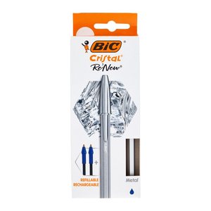 BIC Kugelschreiber Cristal Re'New metallic-silber, Schreibfarbe: blau, 1 Set
