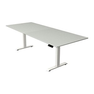 Kerkmann Move 4 elektrisch höhenverstellbarer Schreibtisch lichtgrau rechteckig, T-Fuß-Gestell weiß 250,0 x 100,0 cm