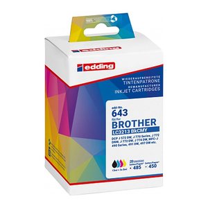 edding EDD-643 schwarz, cyan, magenta, gelb Druckerpatronen kompatibel zu brother LC3213 BKCMY , 4er-Set