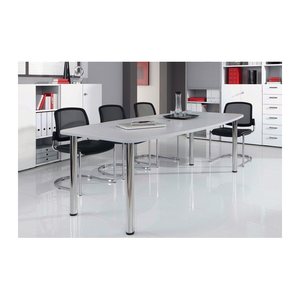 HAMMERBACHER Konferenztisch KT22C lichtgrau Tonnenform, Rundrohr chrom, 220,0 x 83,0/103,0 x 72,0 - 74,0 cm