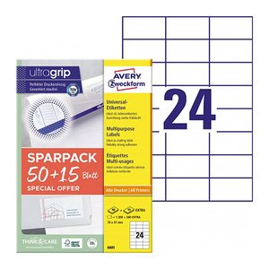 AKTION: AVERY Zweckform Etiketten 6605 weiß 70,0 x 37,0 mm, 65 Blatt