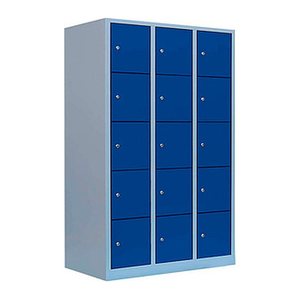 LÜLLMANN Schließfachschrank enzianblau, lichtgrau 523931, 15 Schließfächer 118,5 x 50,0 x 190,0 cm
