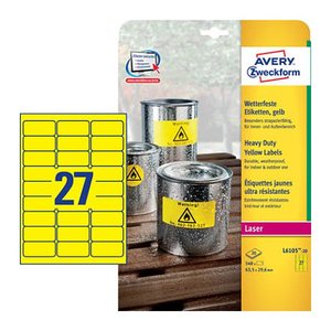 AVERY Zweckform wetterfeste Folienetiketten L6105-20 gelb 63,5 x 29,6 mm, 20 Blatt