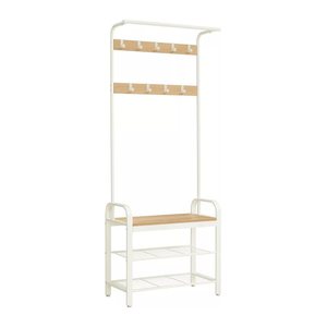 VASAGLE Garderobenbank mit Haken und Schuhrost HSR40W weiß Holz 72,0 cm