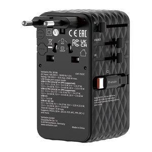 Verbatim Reiseadapter 70W 2x USB-C Aufrollkabel Schwarz