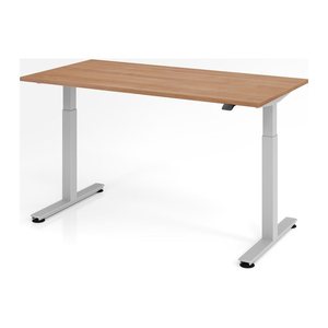 HAMMERBACHER XMST16 elektrisch höhenverstellbarer Schreibtisch nussbaum rechteckig, T-Fuß-Gestell silber 160,0 x 80,0 cm