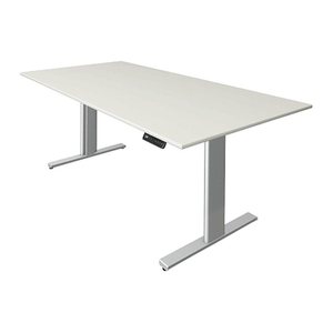 Kerkmann Move 3 tube elektrisch höhenverstellbarer Schreibtisch weiß rechteckig, T-Fuß-Gestell silber 200,0 x 100,0 cm