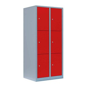 LÜLLMANN Schließfachschrank feuerrot, lichtgrau 523324, 6 Schließfächer 80,0 x 50,0 x 180,0 cm