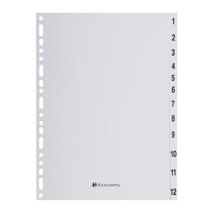 Exacompta Ordnerregister DIN A4 Vollformat 1-12 grau 12-teilig, 1 Satz