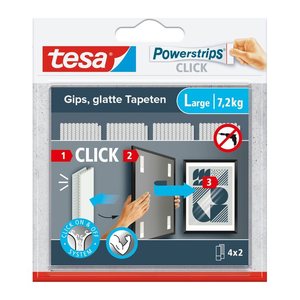 tesa Powerstrips LARGE Click Klebestreifen für max. 7,2 kg, 2,0 x 8,5 cm, 4 St.