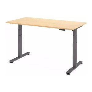 HAMMERBACHER XDSM16 elektrisch höhenverstellbarer Schreibtisch ahorn rechteckig, T-Fuß-Gestell grau 160,0 x 80,0 cm