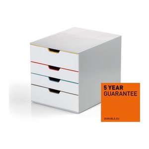 DURABLE Schubladenbox VARICOLOR®  weiß mit bunten Farblinien 762427, DIN A4 mit 4 Schubladen, 1 St.