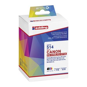 edding EDD-514 schwarz, cyan, magenta, gelb Druckerpatronen kompatibel zu Canon PGI-570XL/CLI-571XL BK/C/M/Y, 5er-Set