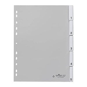 DURABLE Ordnerregister DIN A4 Vollformat 1-5 grau 5-teilig mit Wechseltaben, 1 Satz