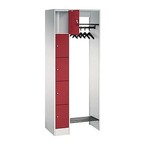 CP Garderobe mit Schließfächern lichtgrau, rubinrot 80700-00 S10007, 5 Schließfächer 74,0 x 48,0 x 195,0 cm