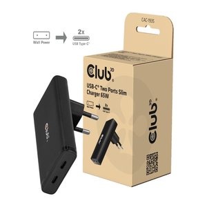 Club3D Ladegerät 2xUSB Typ C Slim PD3.1 65W, GaN retail