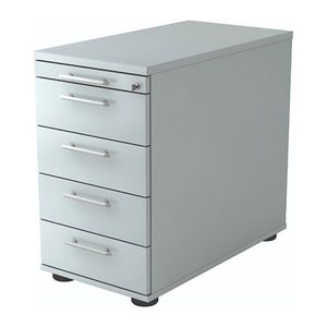 HAMMERBACHER Solid Standcontainer lichtgrau 5 Auszüge Kunststoff-Relinggriff silber 42,8 x 80,0 x 72,0 - 76,0 cm
