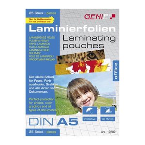 GENIE Laminiertaschen 25 A5 Folien 80 Mic.