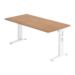 HAMMERBACHER OS 16 höhenverstellbarer Schreibtisch nussbaum rechteckig, C-Fuß-Gestell weiß 160,0 x 80,0 cm