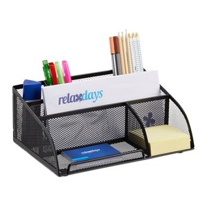 relaxdays Schreibtisch-Organizer schwarz Metall 5 Fächer 25,5 x 18,0 x 10,5 cm