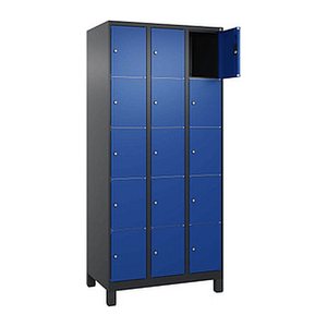 CP Schließfachschrank Classic Plus enzianblau, schwarzgrau 080010-305 S10039, 15 Schließfächer 90,0 x 50,0 x 195,0 cm