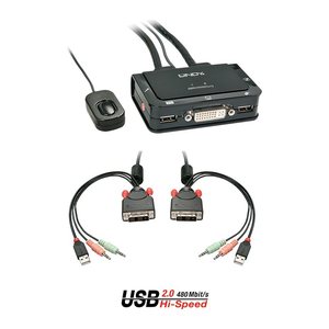 LINDY KVM Switch 2 Port DVI-D Single Link USB 2.0 Audio