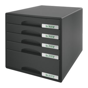LEITZ Schubladenbox Plus schwarz 52110095, DIN A4 mit 5 Schubladen, 1 St.