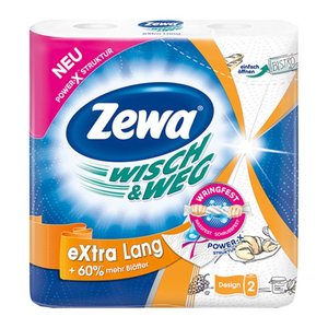 Zewa Küchenrollen WISCH&WEG eXtra Lang Design 2-lagig, 2 Rollen
