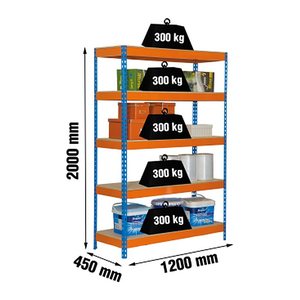 Simonrack Schwerlastregal KIT BRICOFORTE 1204-5 CHIPBOARD 458100040201245 orange, blau 120,0 x 45,0 x 200,0 cm