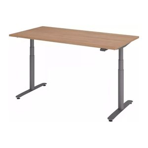 HAMMERBACHER VXDLR16 elektrisch höhenverstellbarer Schreibtisch nussbaum rechteckig, T-Fuß-Gestell grau 160,0 x 80,0 cm