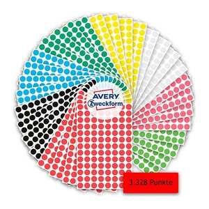 AVERY Zweckform Klebepunkte 59994 farbsortiert Ø 8,0 mm, 3.328 St.