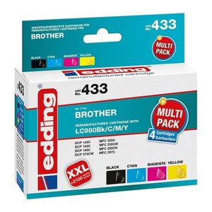 edding EDD-433 schwarz, cyan, magenta, gelb Druckerpatronen kompatibel zu brother LC-980BK/C/M/Y, 4er-Set