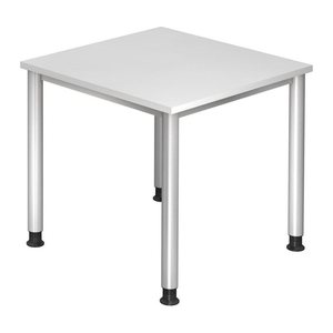 HAMMERBACHER HS08 höhenverstellbarer Schreibtisch weiß quadratisch, 4-Fuß-Gestell silber 80,0 x 80,0 cm