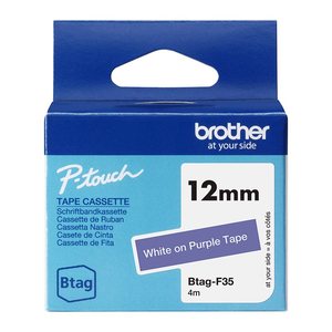 brother Schriftband Btag BTAGF35, 12 mm, weiß auf lila, 1 St.