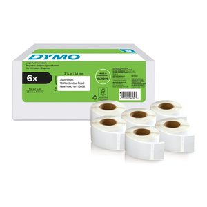 DYMO Etikettenrollen für Etikettendrucker weiß, 54,0 x 25,0 mm, 6 x 500 Etiketten
