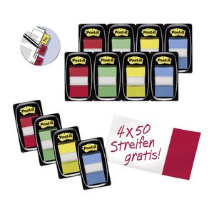 8 + 4 GRATIS: Post-it® Index Haftmarker farbsortiert 8x 50 Streifen + GRATIS 4x 50 Streifen