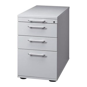 HAMMERBACHER Solid Standcontainer weiß 4 Auszüge Kunststoff-Relinggriff silber 42,8 x 80,0 x 72,0 - 76,0 cm