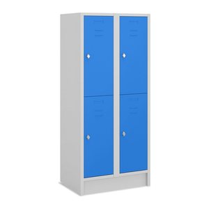 Fächerschrank (2 Abteile je 2 Fächer) 400 mm Abteilbreite – Korpus Lichtgrau (Türen Enzianblau)