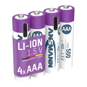 ANSMANN USB-Akkus mit Ladekabel 500 Li-Ion Micro AAA 400 mAh, 4 St.