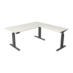 Kerkmann Move 3 elegant elektrisch höhenverstellbarer Schreibtisch weiß L-Form, T-Fuß-Gestell grau 180,0 x 180,0 cm