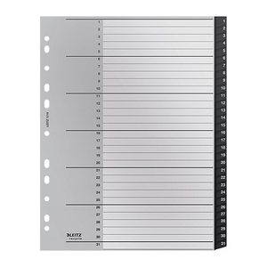 LEITZ Ordnerregister recycle 1218 DIN A4 Vollformat, Überbreite 1-31 schwarz 31-teilig, 1 Satz