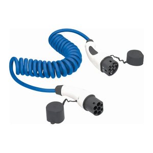 as-Schwabe MODE 3 Spiral Ladekabel für Elektroautos Typ 2 auf Typ 2 blau 230 V, 16 A, 3,6 KW, 1,0 - 5,0 m
