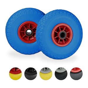 relaxdays Sackkarrenräder luftbereift blau, rot Kunststoff Felgen, Achse 2,5 cm
