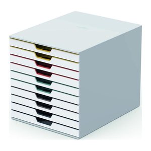 DURABLE Schubladenbox VARICOLOR®  weiß mit bunten Farblinien 763027, DIN A4 mit 10 Schubladen, 1 St.