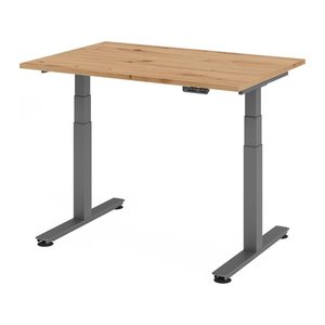HAMMERBACHER XDSM12 elektrisch höhenverstellbarer Schreibtisch asteiche rechteckig, T-Fuß-Gestell grau 120,0 x 80,0 cm