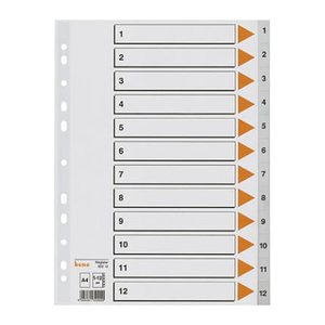 bene Ordnerregister DIN A4 Vollformat 1-12 grau 12-teilig, 1 Satz