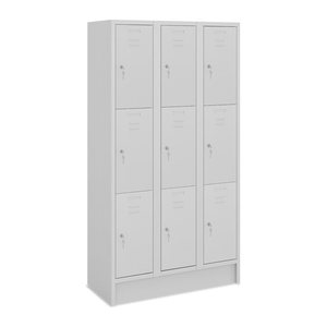 Fächerschrank (3 Abteile je 3 Fächer) 300 mm Abteilbreite – Lichtgrau (Türen Lichtgrau)